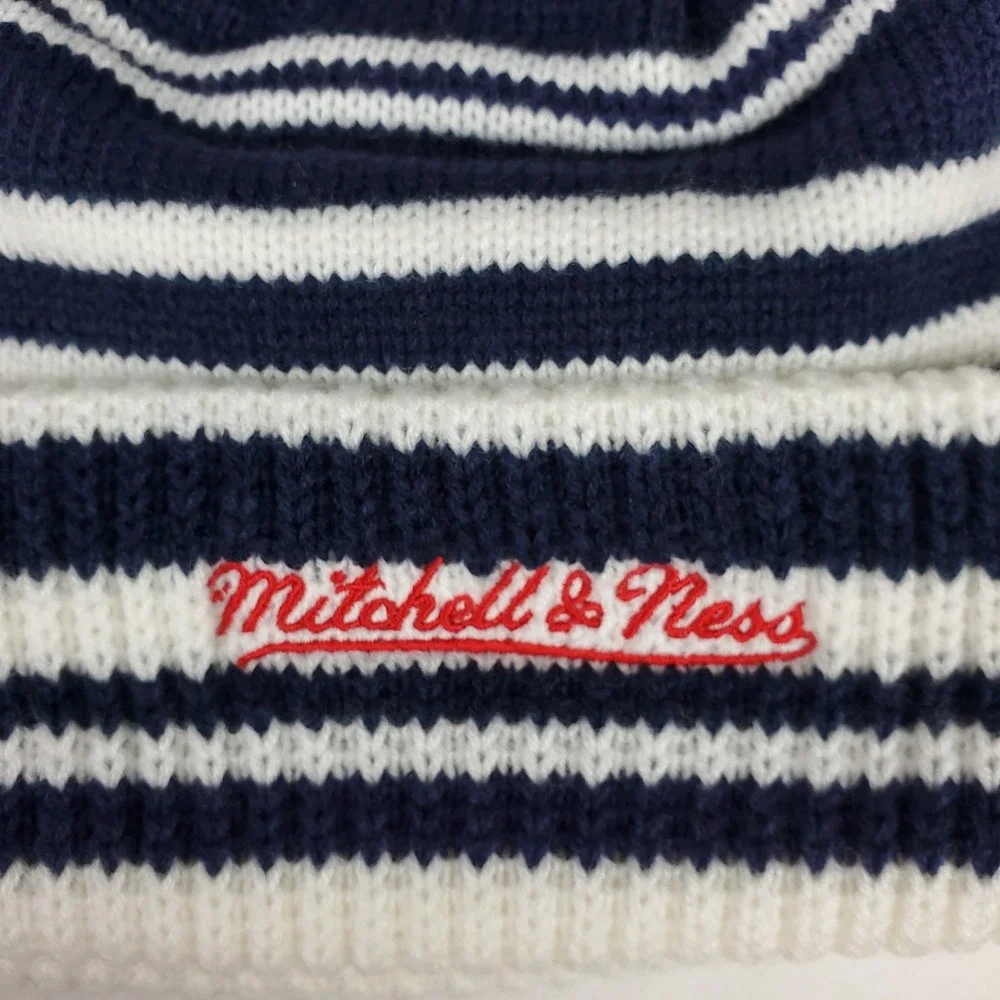 New York Rangers Mitchell & Ness NHL Cuff Knit Beanie Pom Hat Cap Navy White New